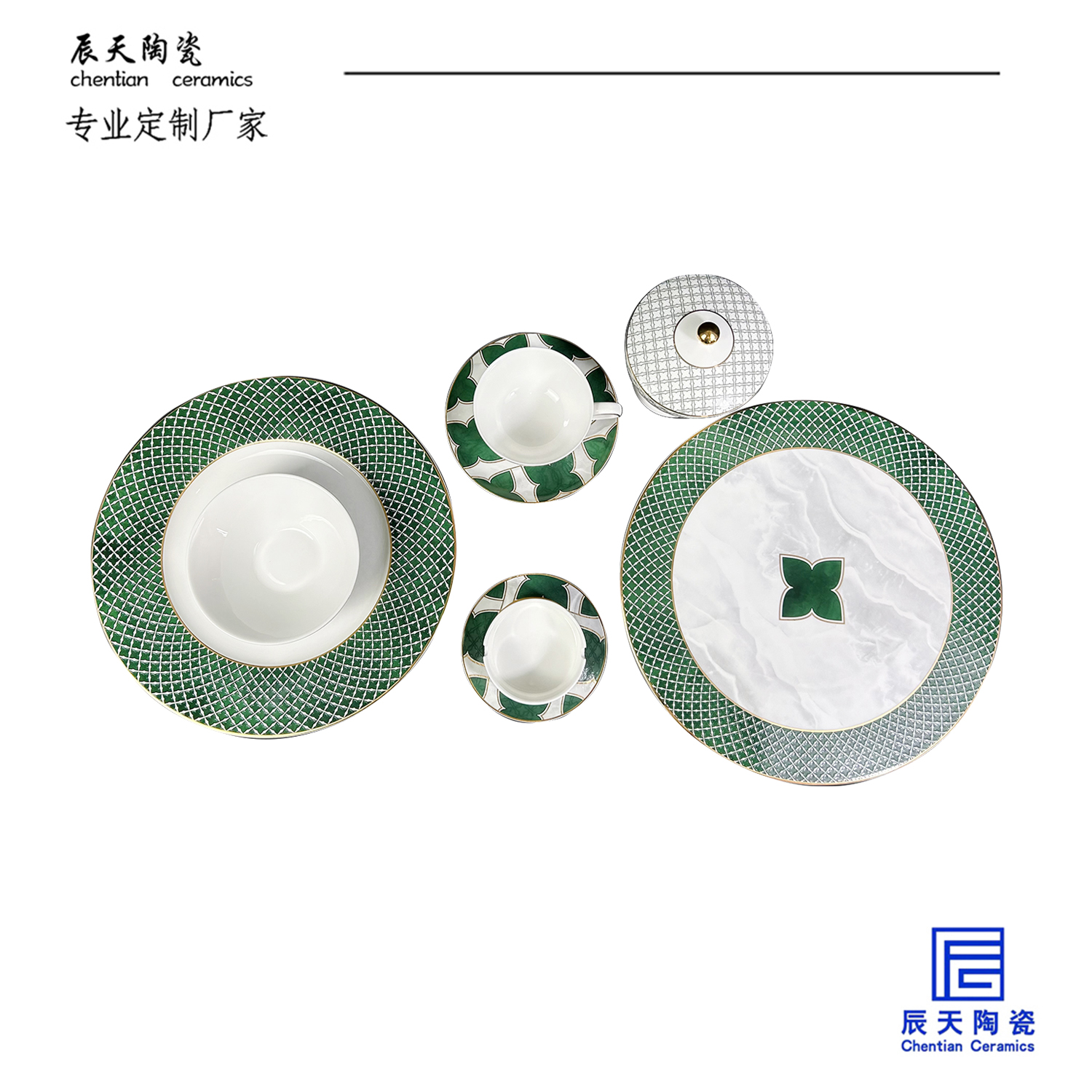 <b>客戶定制 經典網紋陶瓷描金四葉草餐具</b>